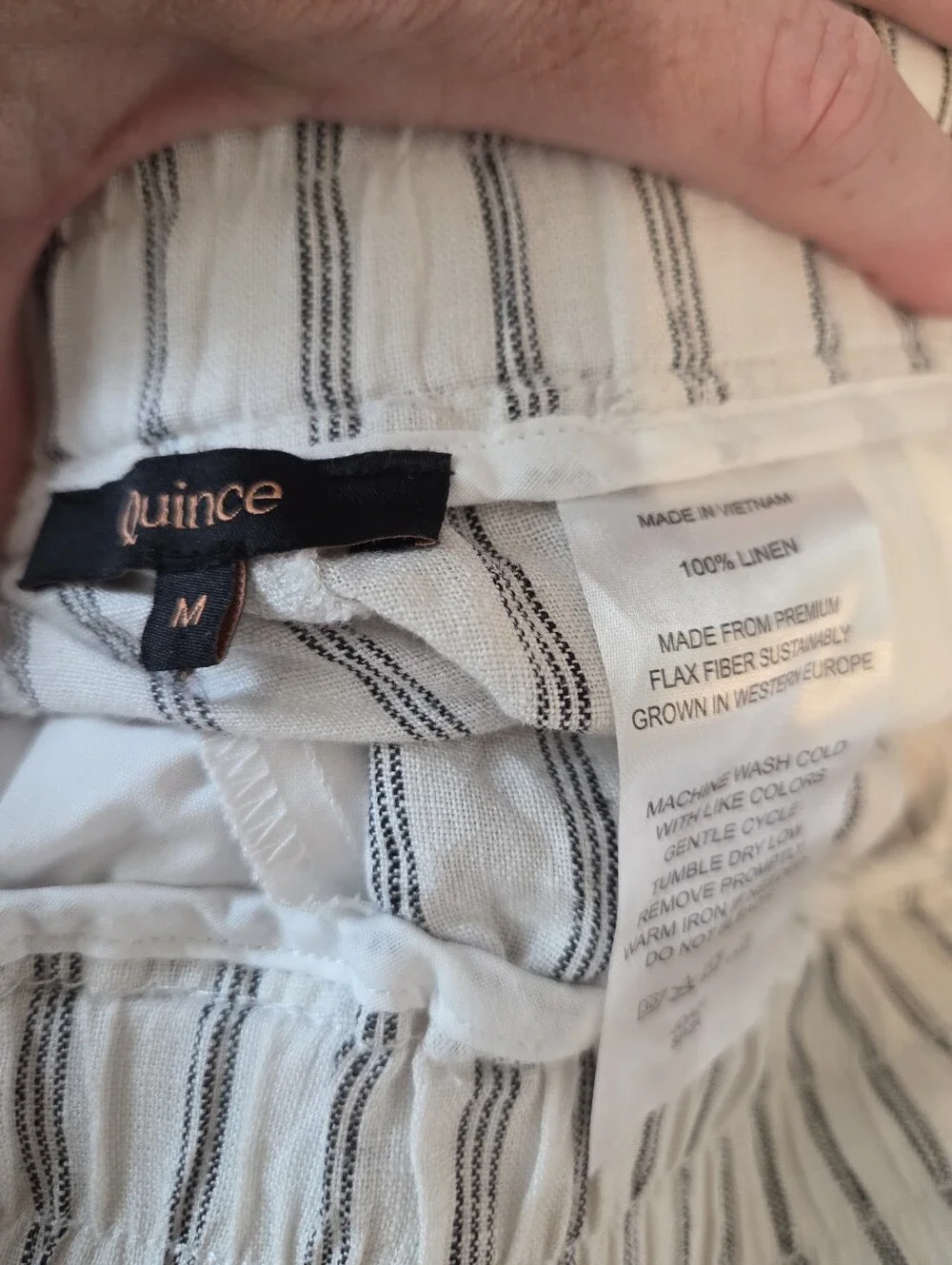 Quince 100% Linen Wide Leg Striped Pants M Elastic Waist Coastal Chic